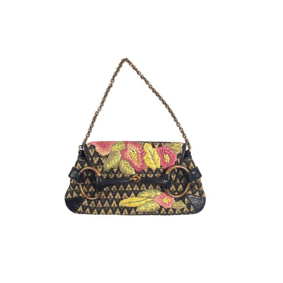 Vintage Tom Ford GUCCI Raffia Embroidered Horsebit Chain Bag - Picture 1 of 10